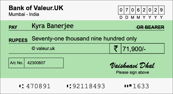 How to write a cheque for 71,900 rupees