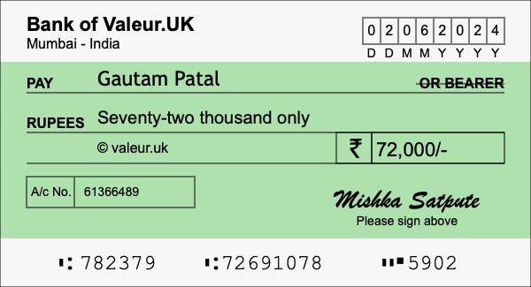 How to write a cheque for 72,000 rupees How to write a cheque for 72,000 rupees