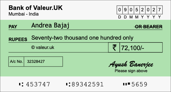 How to write a cheque for 72,100 rupees How to write a cheque for 72,100 rupees
