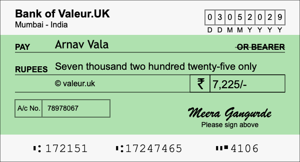 How to write a cheque for 7,225 rupees