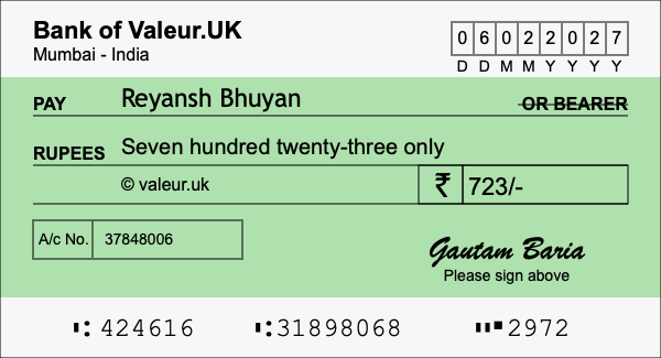 How to write a cheque for 723 rupees