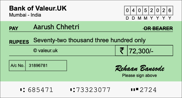 How to write a cheque for 72,300 rupees How to write a cheque for 72,300 rupees