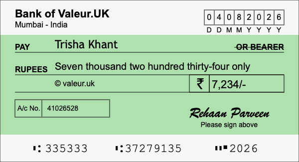 How to write a cheque for 7,234 rupees