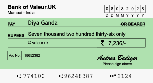 How to write a cheque for 7,236 rupees