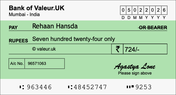 How to write a cheque for 724 rupees How to write a cheque for 724 rupees