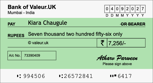 How to write a cheque for 7,256 rupees
