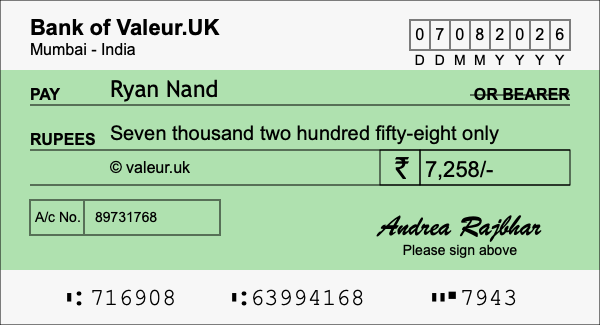 How to write a cheque for 7,258 rupees
