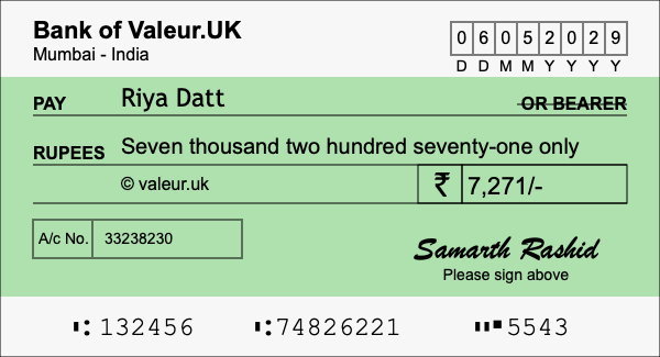 How to write a cheque for 7,271 rupees