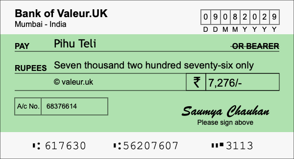How to write a cheque for 7,276 rupees