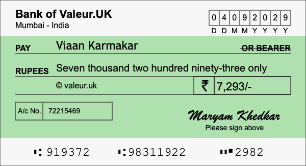 How to write a cheque for 7,293 rupees