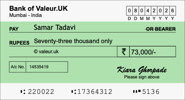 How to write a cheque for 73,000 rupees How to write a cheque for 73,000 rupees