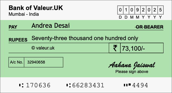 How to write a cheque for 73,100 rupees How to write a cheque for 73,100 rupees