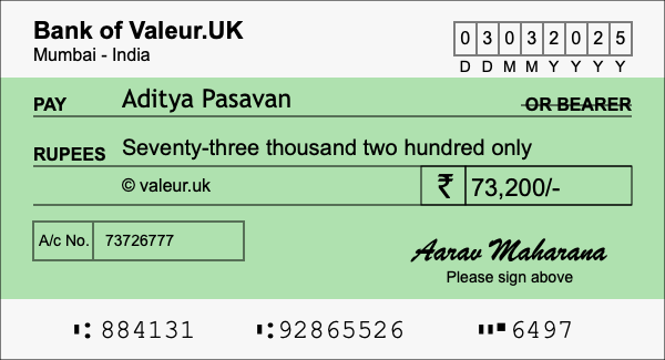 How to write a cheque for 73,200 rupees How to write a cheque for 73,200 rupees