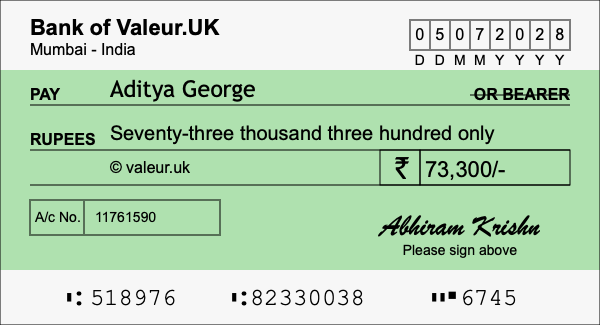 How to write a cheque for 73,300 rupees How to write a cheque for 73,300 rupees