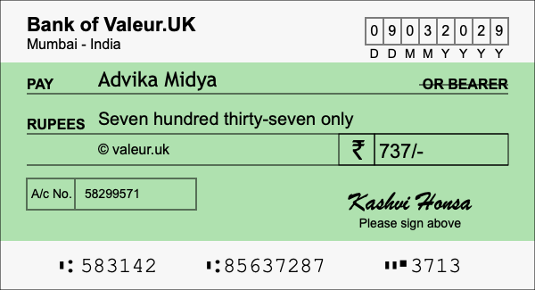 How to write a cheque for 737 rupees