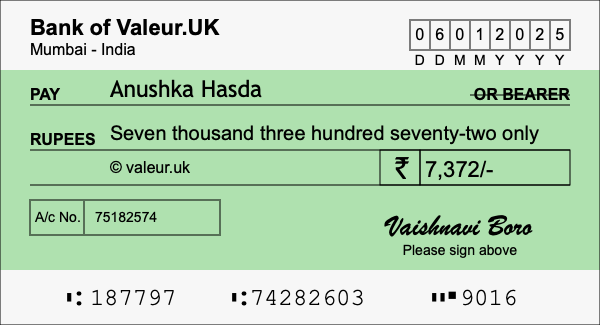 How to write a cheque for 7,372 rupees How to write a cheque for 7,372 rupees
