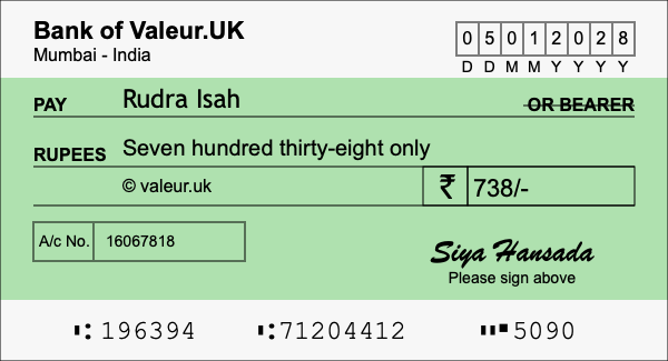 How to write a cheque for 738 rupees How to write a cheque for 738 rupees