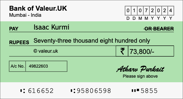 How to write a cheque for 73,800 rupees