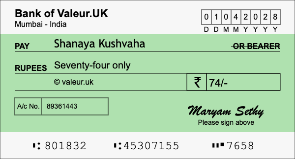 How to write a cheque for 74 rupees