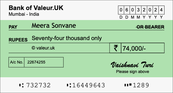 How to write a cheque for 74,000 rupees How to write a cheque for 74,000 rupees