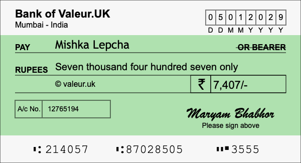 How to write a cheque for 7,407 rupees