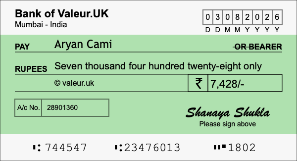 How to write a cheque for 7,428 rupees How to write a cheque for 7,428 rupees