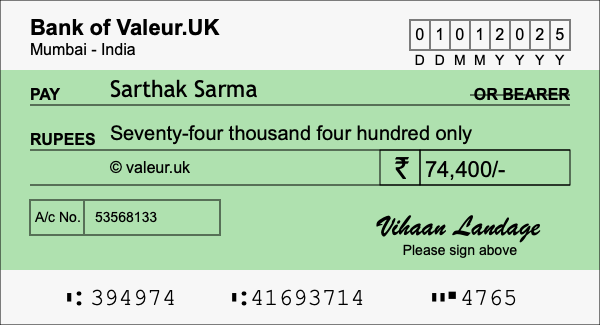 How to write a cheque for 74,400 rupees