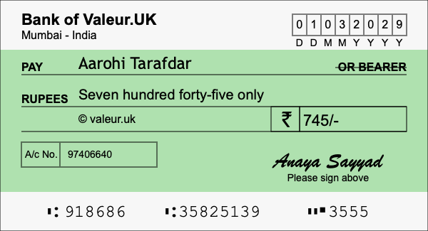 How to write a cheque for 745 rupees