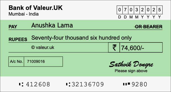 How to write a cheque for 74,600 rupees How to write a cheque for 74,600 rupees