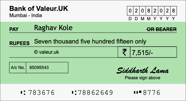 How to write a cheque for 7,515 rupees