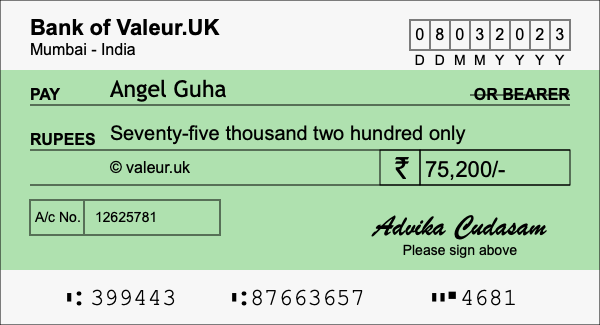 How to write a cheque for 75,200 rupees How to write a cheque for 75,200 rupees
