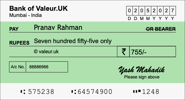 How to write a cheque for 755 rupees How to write a cheque for 755 rupees