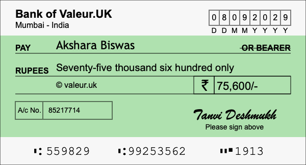 How to write a cheque for 75,600 rupees How to write a cheque for 75,600 rupees