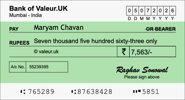 How to write a cheque for 7,563 rupees