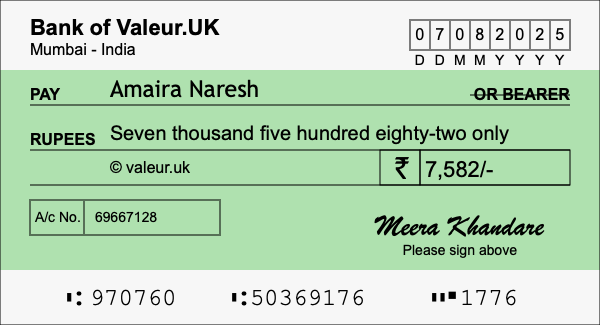 How to write a cheque for 7,582 rupees How to write a cheque for 7,582 rupees
