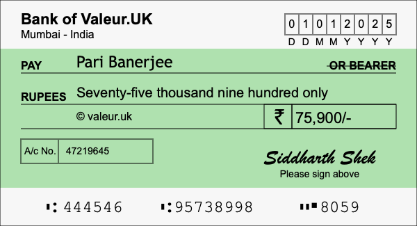 How to write a cheque for 75,900 rupees How to write a cheque for 75,900 rupees