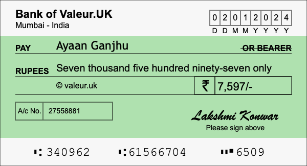 How to write a cheque for 7,597 rupees How to write a cheque for 7,597 rupees