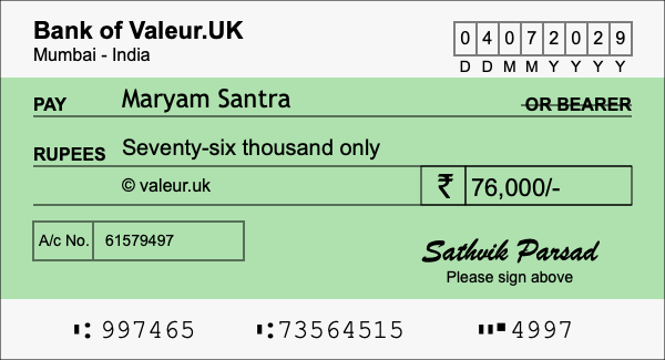 How to write a cheque for 76,000 rupees How to write a cheque for 76,000 rupees