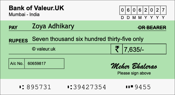 How to write a cheque for 7,635 rupees How to write a cheque for 7,635 rupees