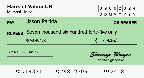 How to write a cheque for 7,645 rupees How to write a cheque for 7,645 rupees