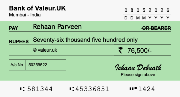 How to write a cheque for 76,500 rupees How to write a cheque for 76,500 rupees