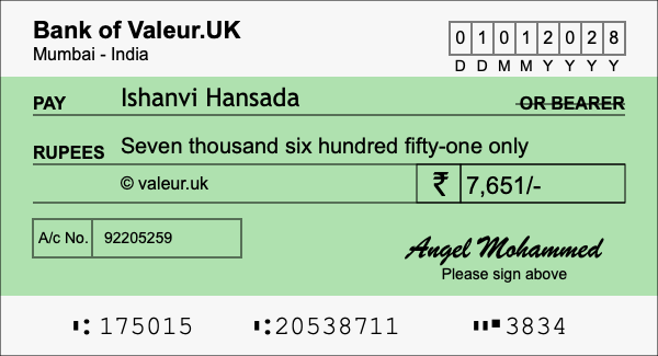 How to write a cheque for 7,651 rupees How to write a cheque for 7,651 rupees