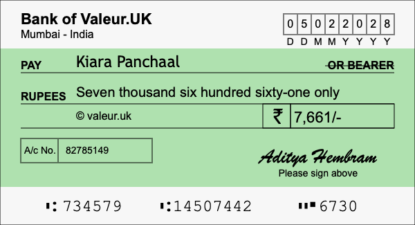 How to write a cheque for 7,661 rupees How to write a cheque for 7,661 rupees