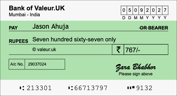 How to write a cheque for 767 rupees How to write a cheque for 767 rupees