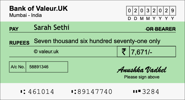 How to write a cheque for 7,671 rupees How to write a cheque for 7,671 rupees