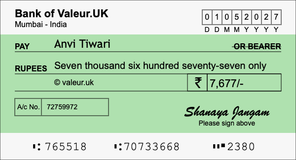 How to write a cheque for 7,677 rupees