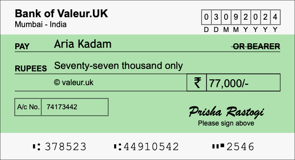 How to write a cheque for 77,000 rupees How to write a cheque for 77,000 rupees