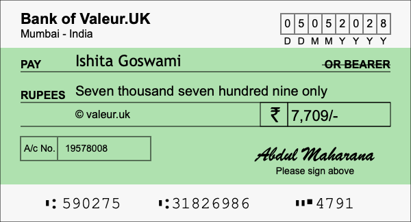 How to write a cheque for 7,709 rupees How to write a cheque for 7,709 rupees