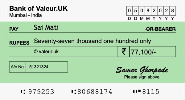 How to write a cheque for 77,100 rupees How to write a cheque for 77,100 rupees