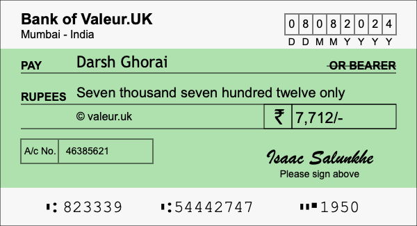 How to write a cheque for 7,712 rupees